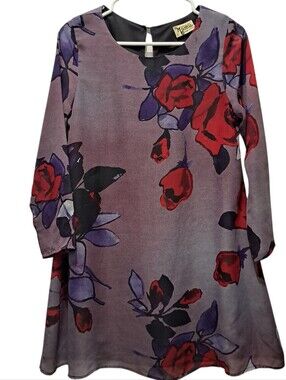 Show Me Your Mumu Floral A-Line Gray Swing Shift Dress Long Sleeve Boho Small